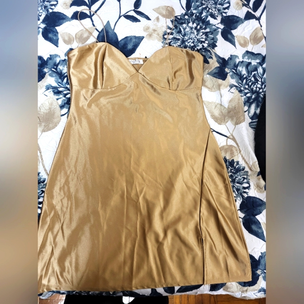 NWOT Gold Color Satin dress
